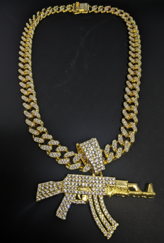 Chaine cubaine kalachnikov or dimant